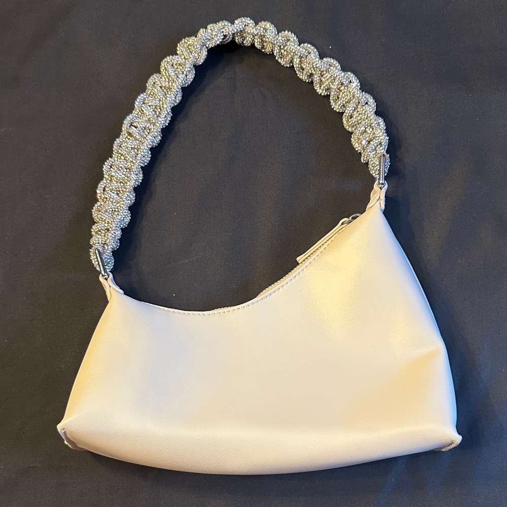Madison West Cream Shoulder Bag with Silver Strap